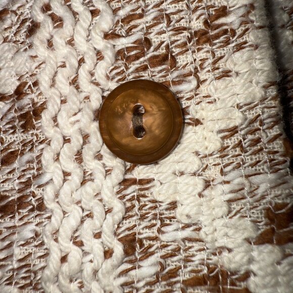 Vintage Sleeveless Button-Up Dress Sz Small Brown & Cream Woven Chevron Pattern - Picture 5 of 5